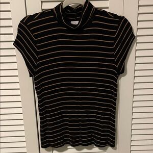 Cabi Striped Black and Tan Women's Slinky Turtleneck